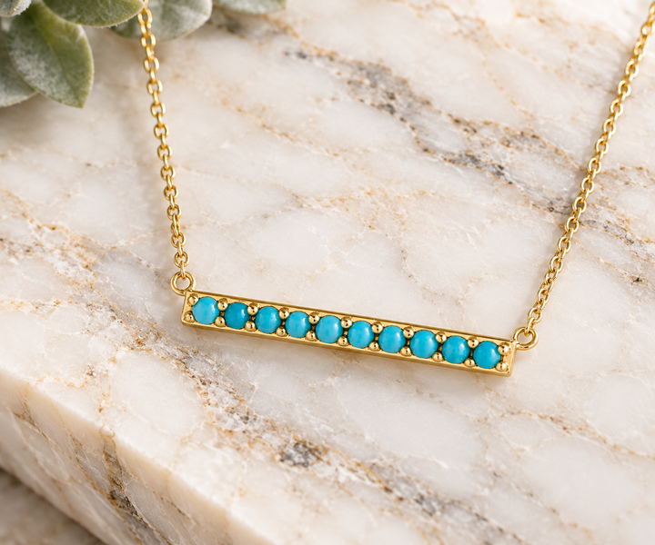 14K Yellow Gold Turquoise Bar Necklace