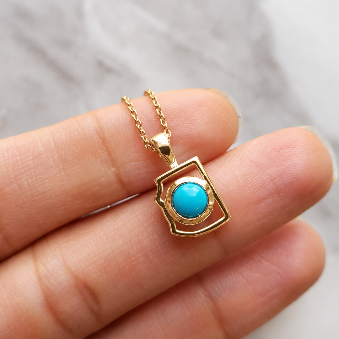 14K Yellow Gold Arizona State Arizona Turquoise Pendant