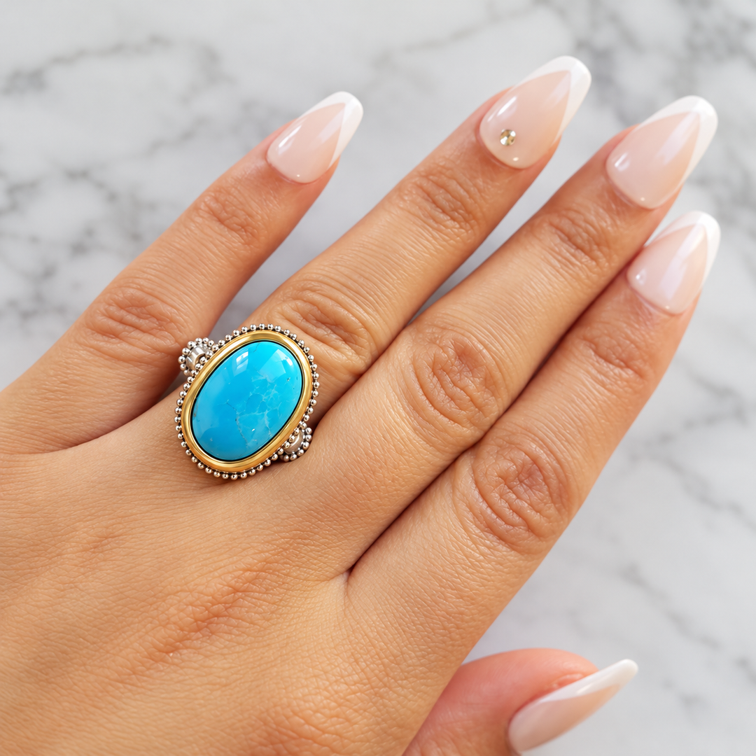 Luxury by Rene Hernandez Arizona Bisbee Turquoise Cabachon14K Southwestern Ring