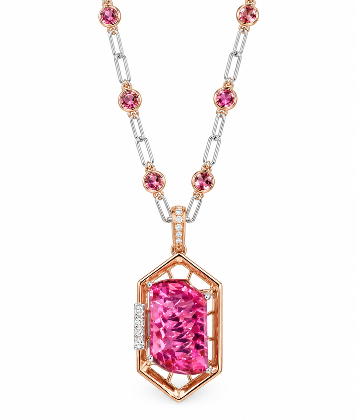 American Gem Collection #318 "Pink Pony Club" California Pink Tourmaline Necklace