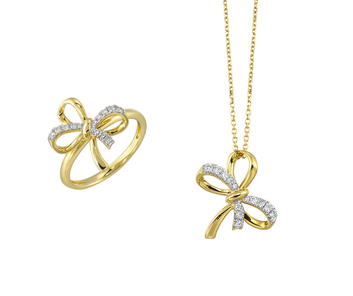 Diamond Bow Ring in 14k Yellow & White Gold
