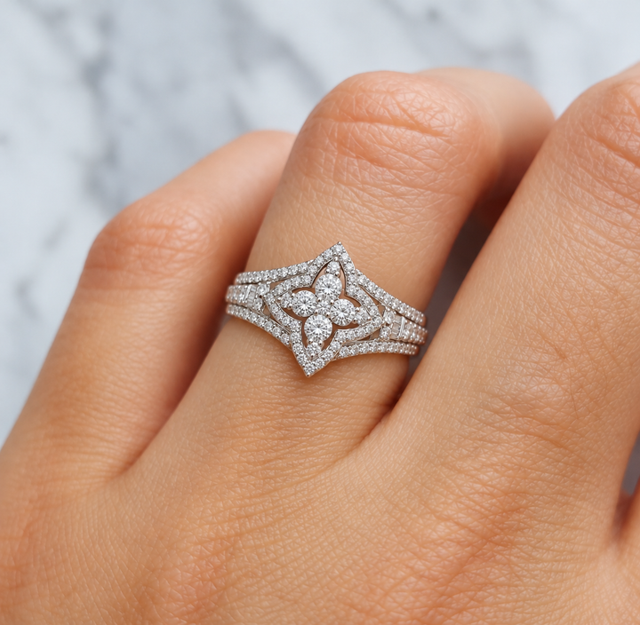 Vintage-Inspired 14K White Gold Diamond Fashion Ring – 0.75 CTW