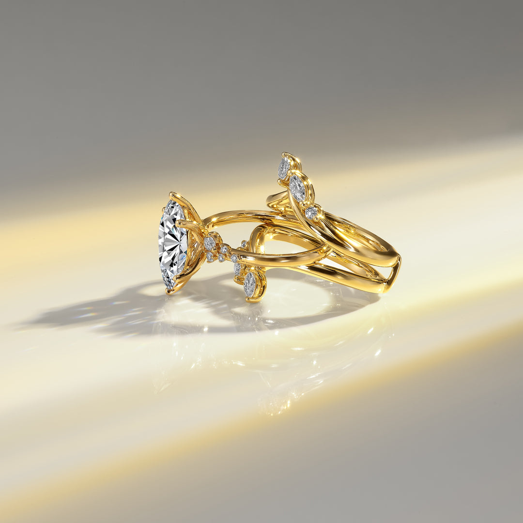 14K Yellow Gold Diamond Leaves & Branches Ring Jacket