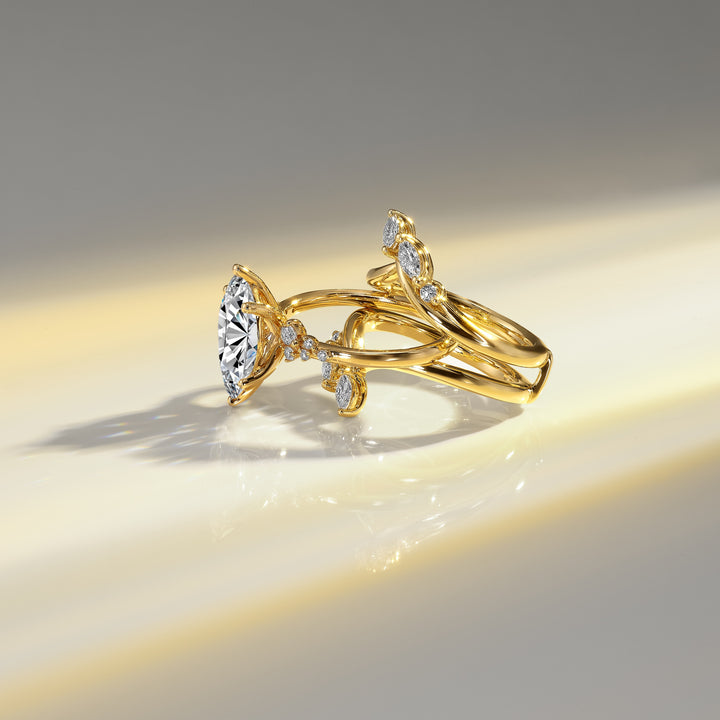 14K Yellow Gold Diamond Leaves & Branches Ring Jacket