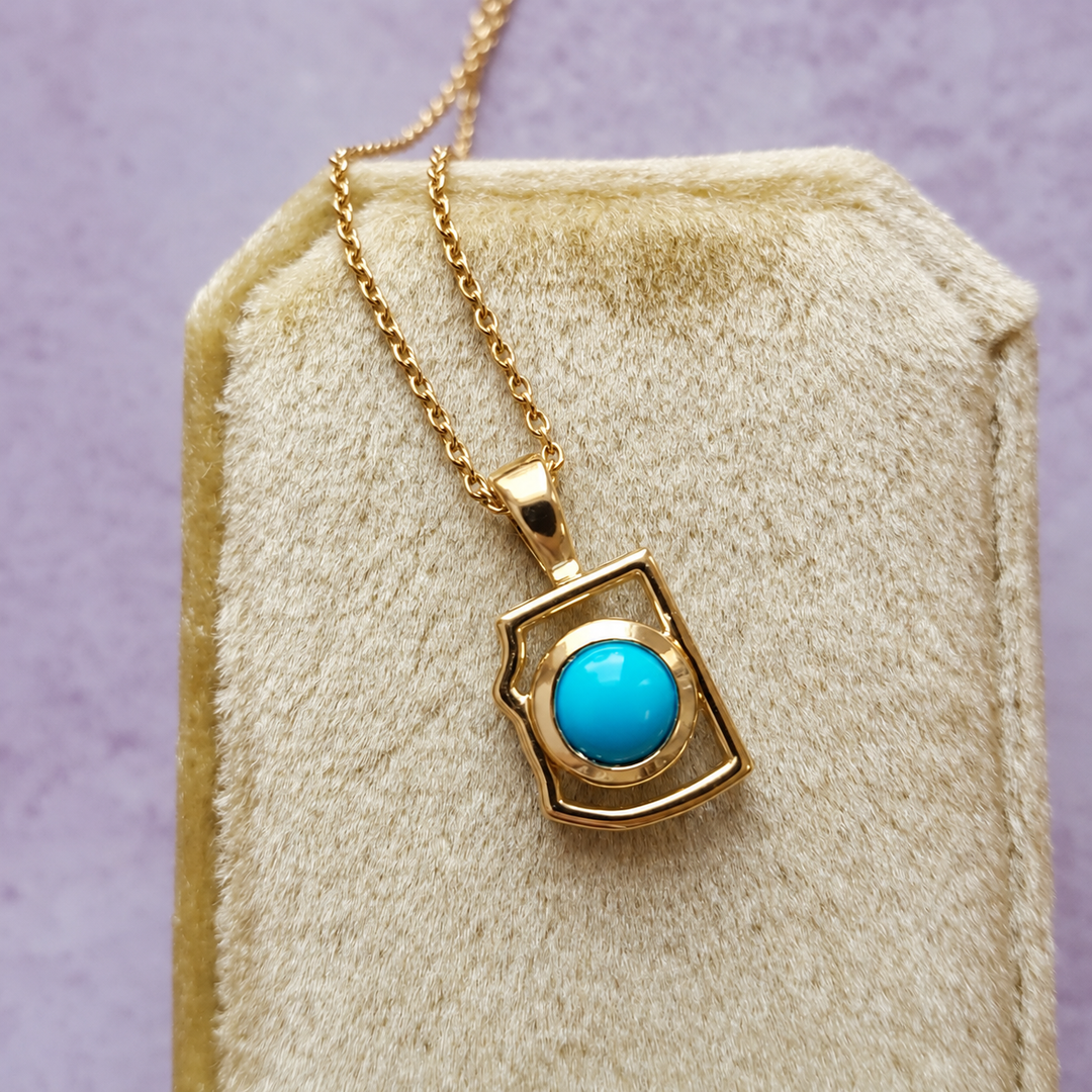 14K Yellow Gold Arizona State Arizona Turquoise Pendant