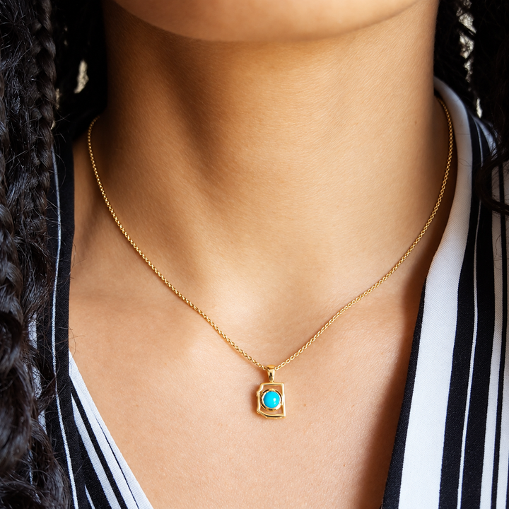 14K Yellow Gold Arizona State Arizona Turquoise Pendant