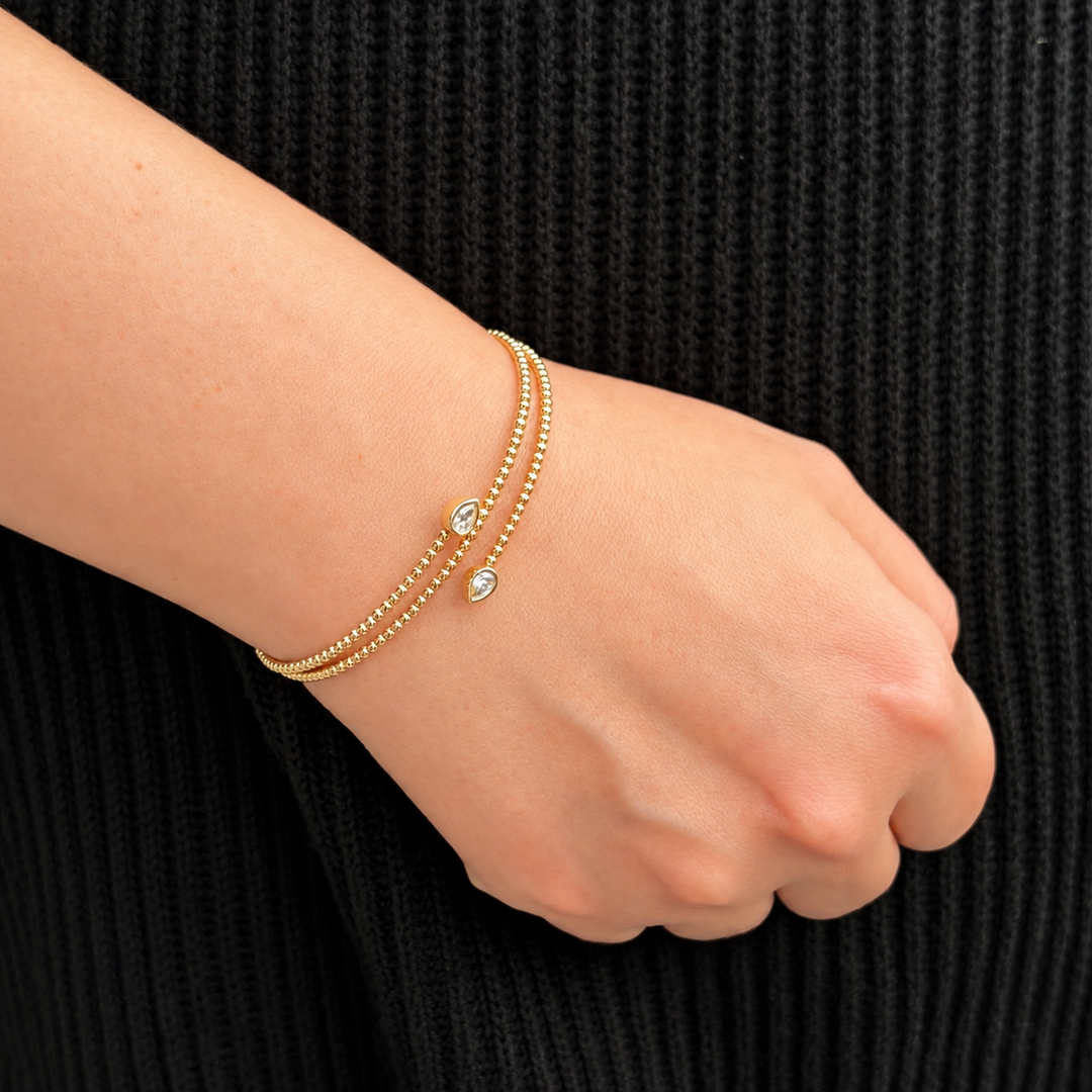 14K Yellow Gold Pear-Cut Diamond Bead-Style Wrap Bangle