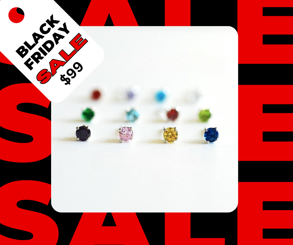 Sterling Silver Simple Birthstone Studs