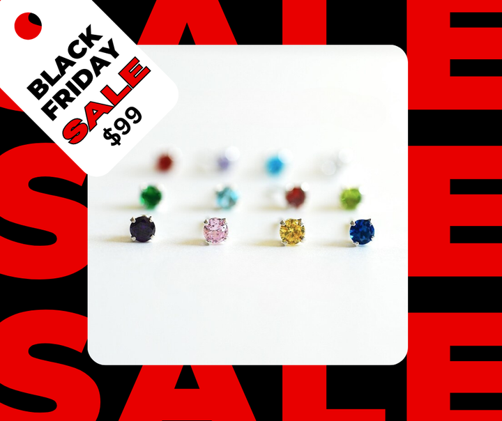 Sterling Silver Simple Birthstone Studs