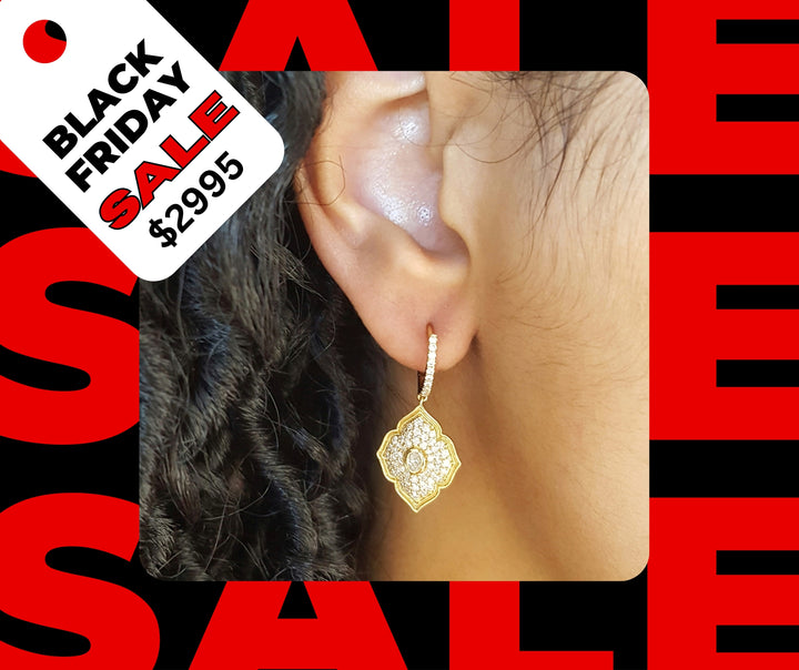 14ky Diamond Mini Hoop Dangle Earrings