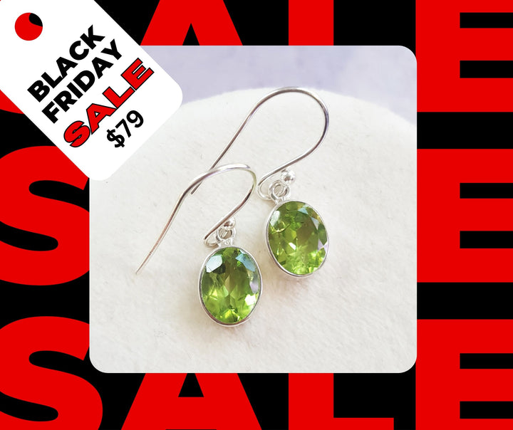 Sterling Silver Peridot Oval Dangle Earrings