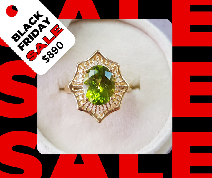 14k Sunny Halo Arizona Peridot & Diamond Ring