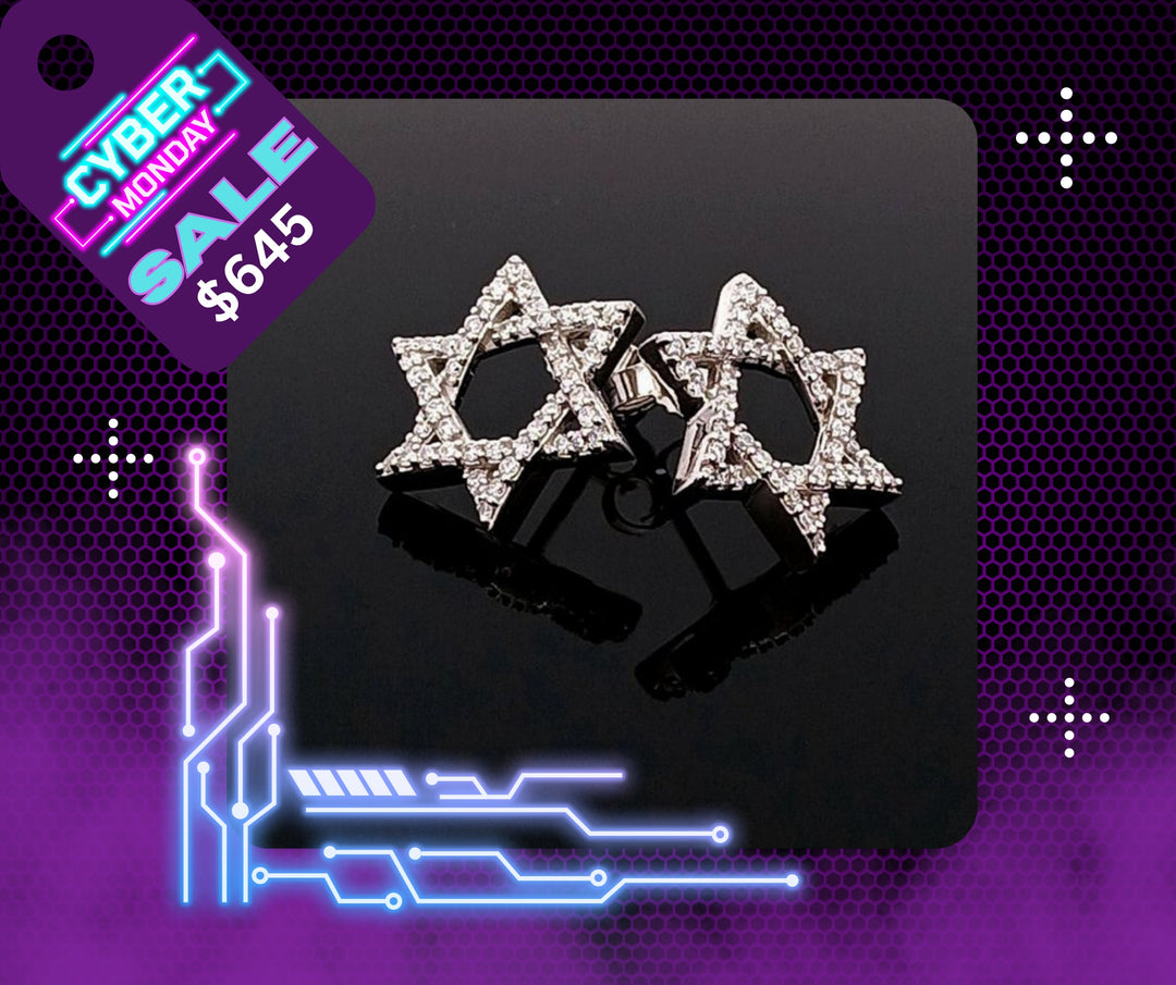 14k White Gold Diamond Star of David Earrings