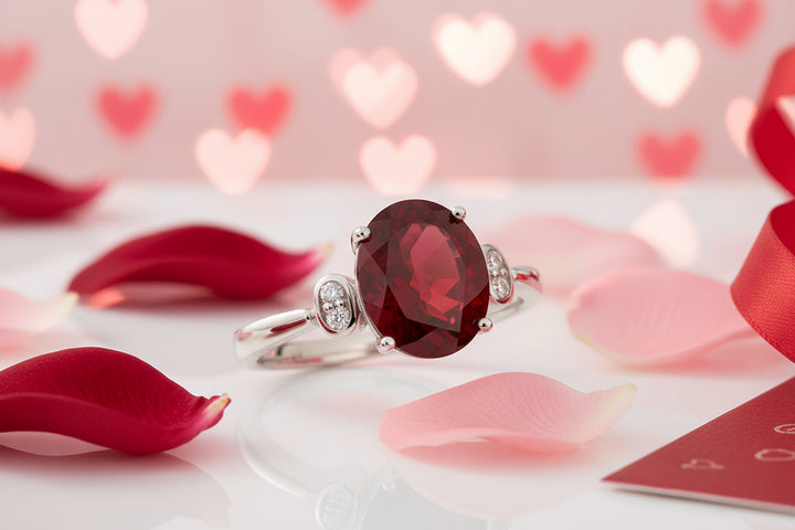 Oval Garnet & Diamond Ring in 14k Gold