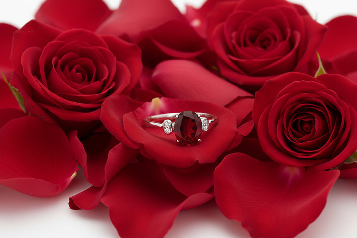 Oval Garnet & Diamond Ring in 14k Gold