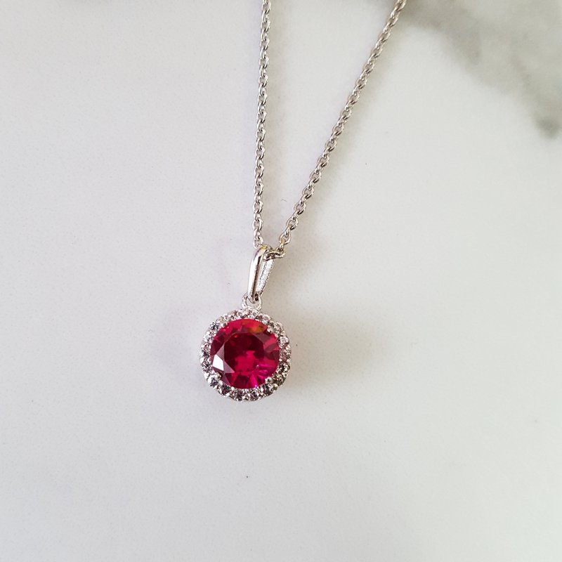 White Gold White Sapphire Halo and Birthstone Necklace