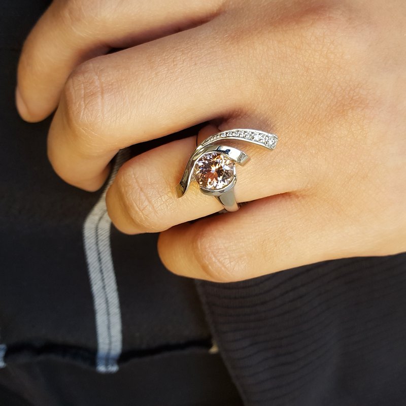 American Gem Collection #232 "Beauty and the Beach" California Pink Tourmaline 14K White Gold Ring