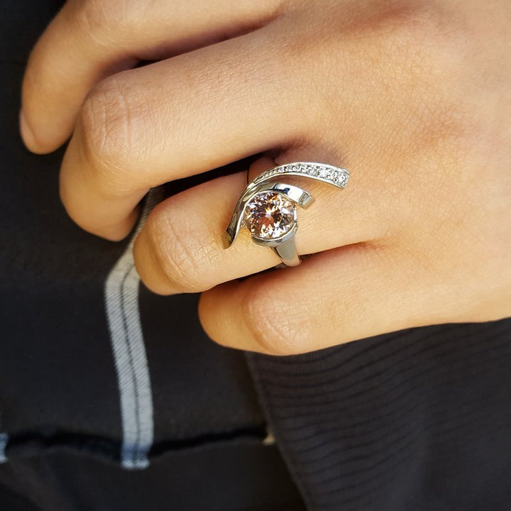 American Gem Collection #232 "Beauty and the Beach" California Pink Tourmaline 14K White Gold Ring