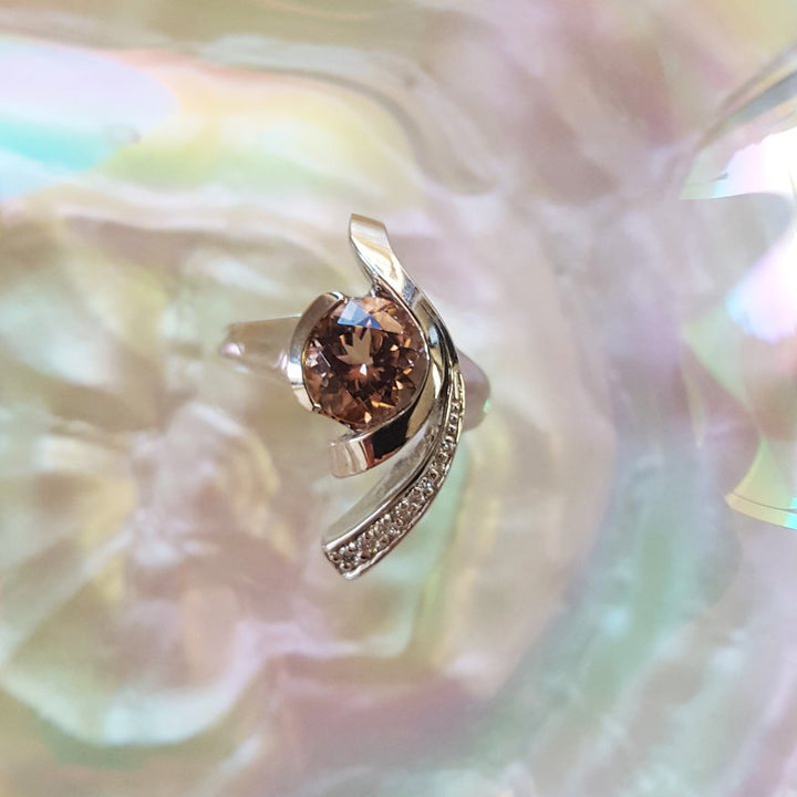 American Gem Collection #232 "Beauty and the Beach" California Pink Tourmaline 14K White Gold Ring