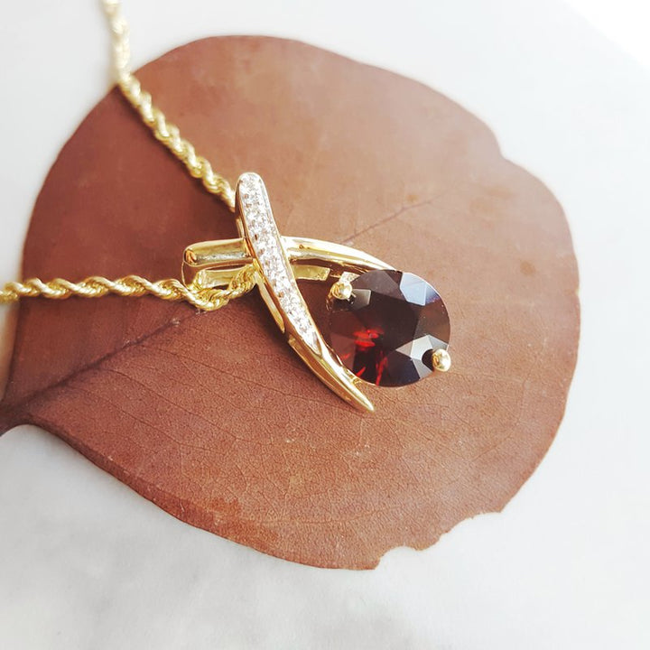 14K Yellow Gold Arizona Anthill Garnet and Diamond Criss Cross Pendant