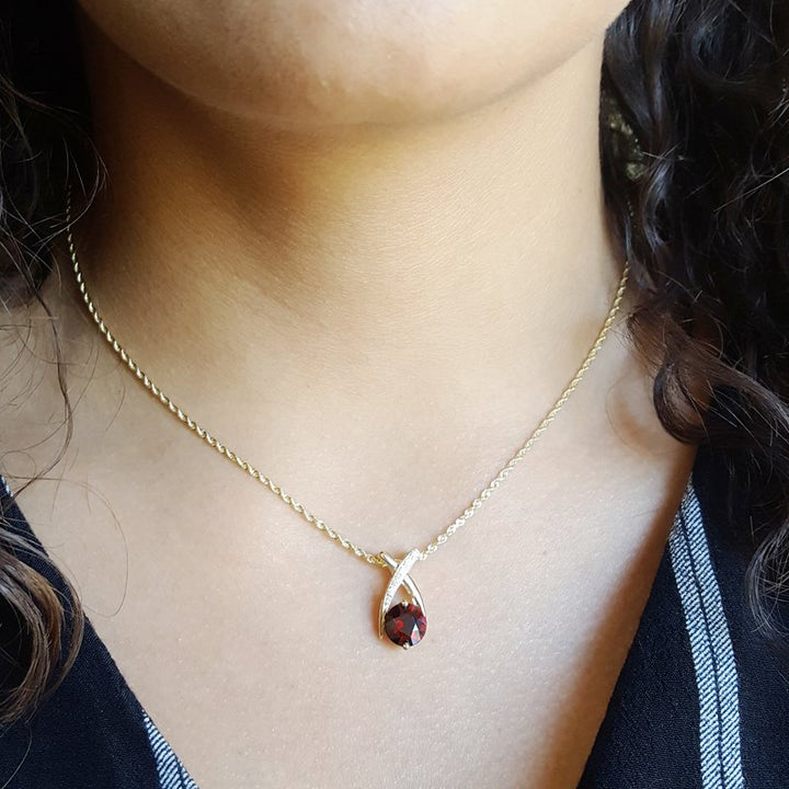 14K Yellow Gold Arizona Anthill Garnet and Diamond Criss Cross Pendant