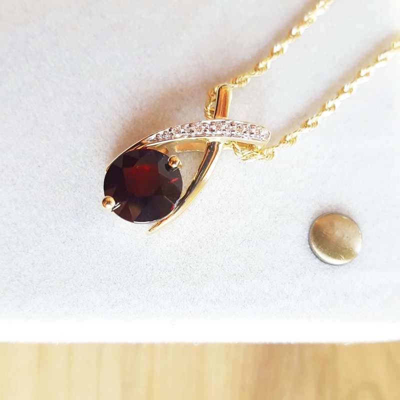 14K Yellow Gold Arizona Anthill Garnet and Diamond Criss Cross Pendant