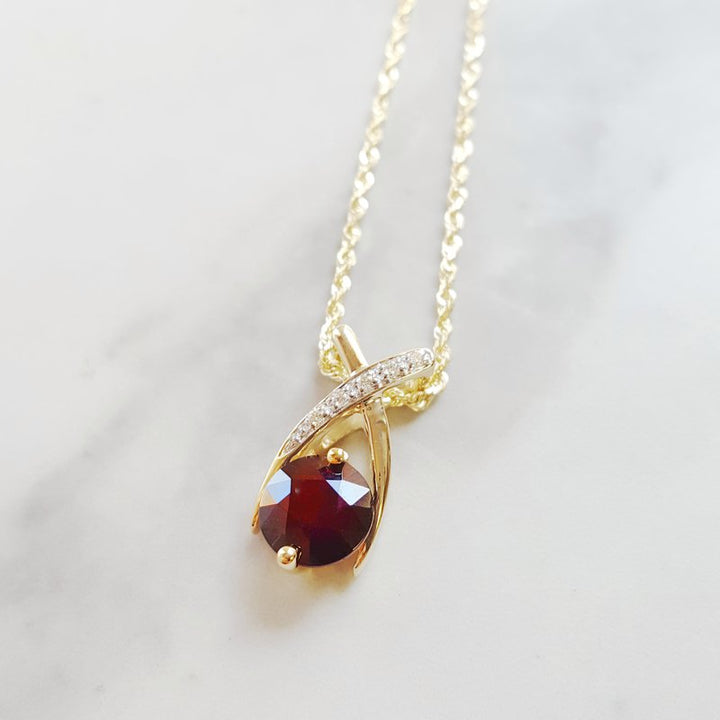 14K Yellow Gold Arizona Anthill Garnet and Diamond Criss Cross Pendant