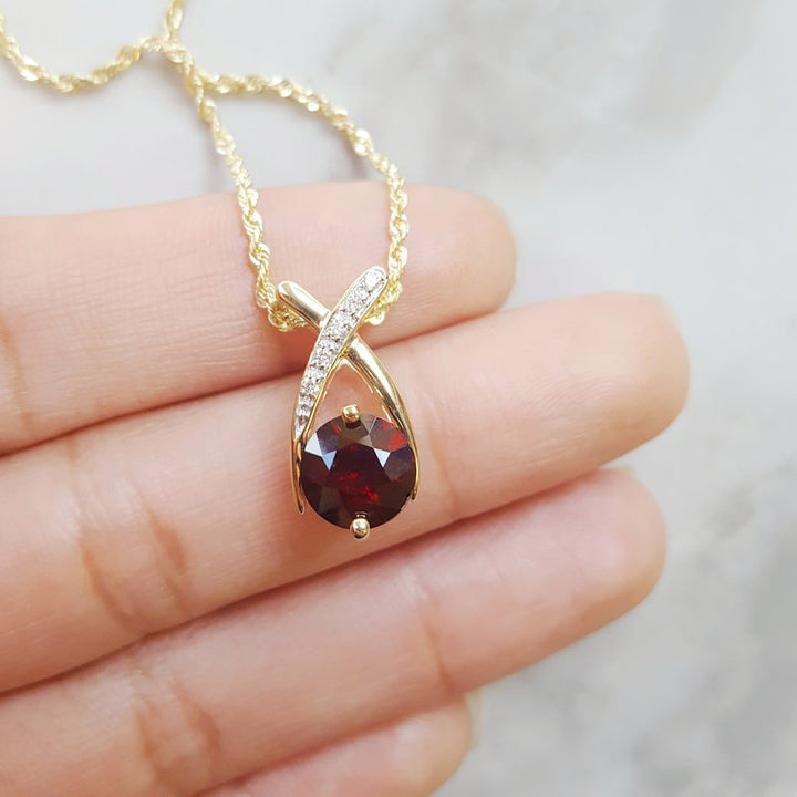 14K Yellow Gold Arizona Anthill Garnet and Diamond Criss Cross Pendant