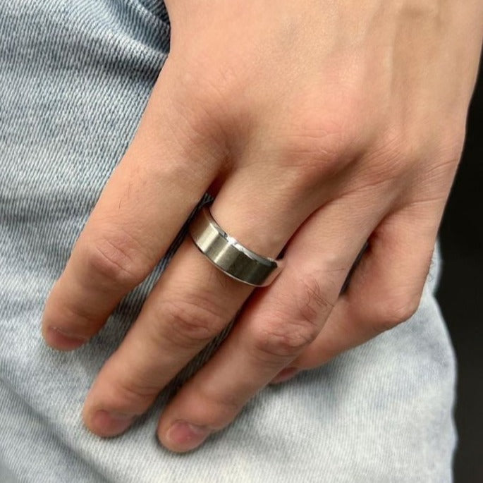 INOX Jewelry 8mm Matte Finish Stainless Steel Beveled Comfort Fit Ring