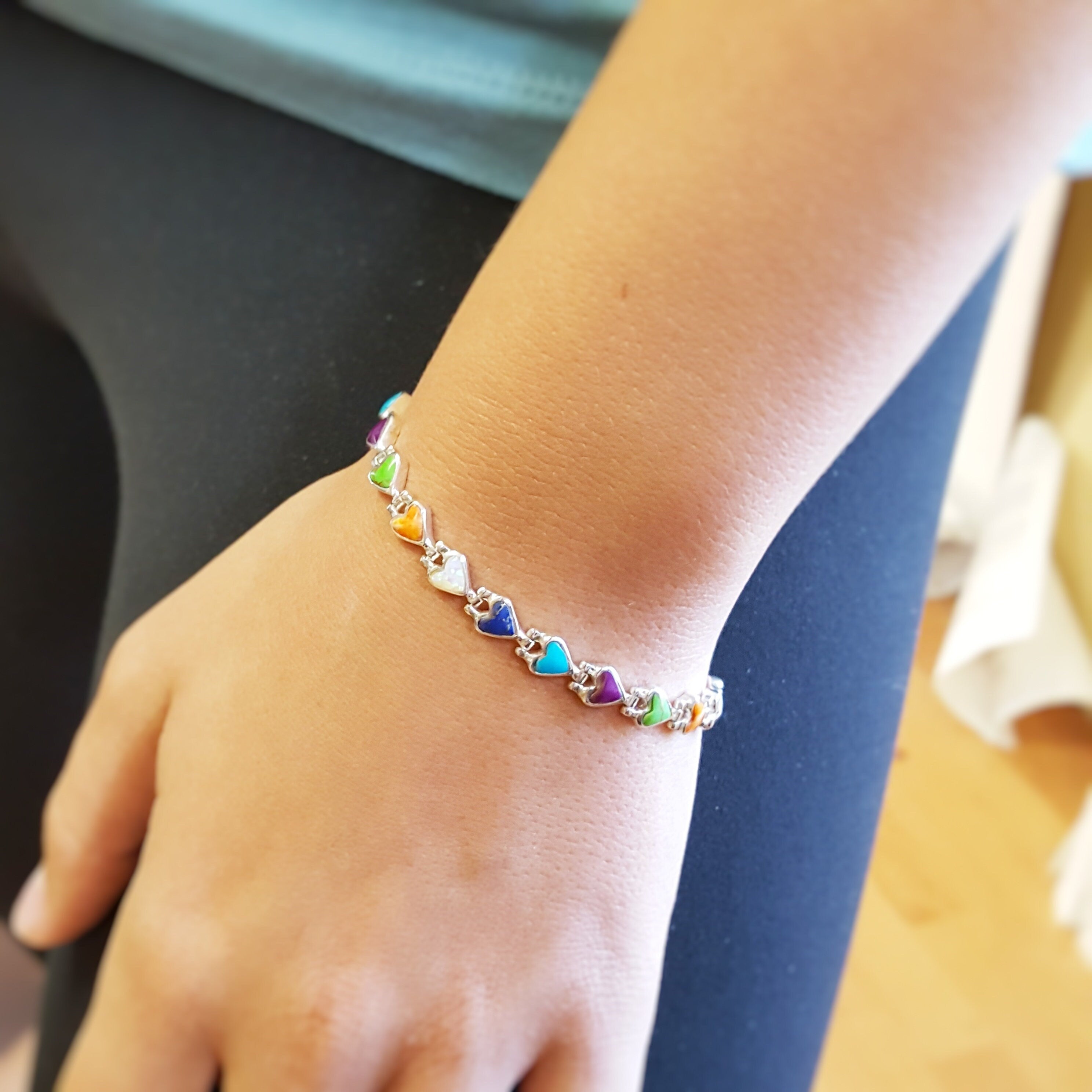 Sterling Silver American Turquoise and Created Opal Inlaid