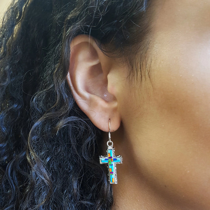 Multi Gem Cross Earrings