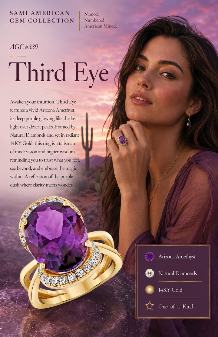 American Gem Collection #339 "Third Eye" Arizona Amethyst 14K Yellow Gold Ring
