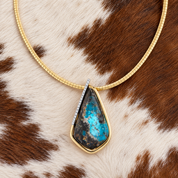 American Gem Collection #322 "Midnight Rodeo" Arizona Turquoise 14K Yellow Gold Pendant
