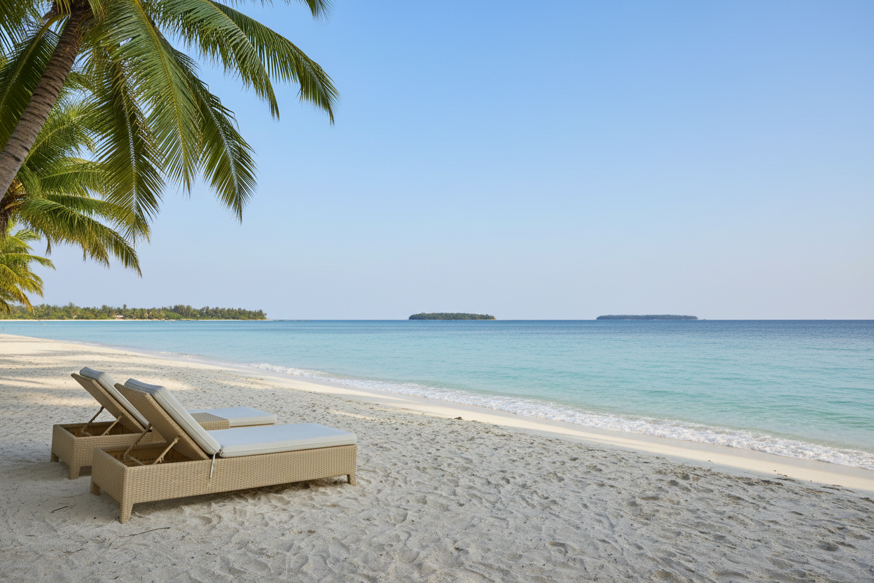 no words and just a beach with chairs is good