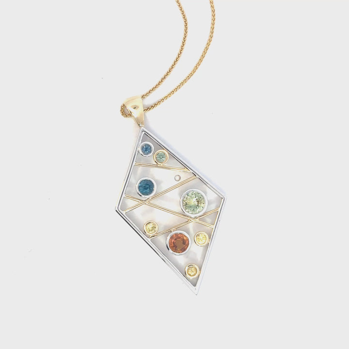 "Sapphire Matrix" 14k Two Tone Multi Colored Montana Sapphire Pendant
