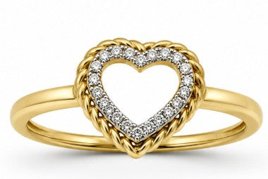 14K Yellow Gold Double the Love Open Heart Diamond Fashion Ring