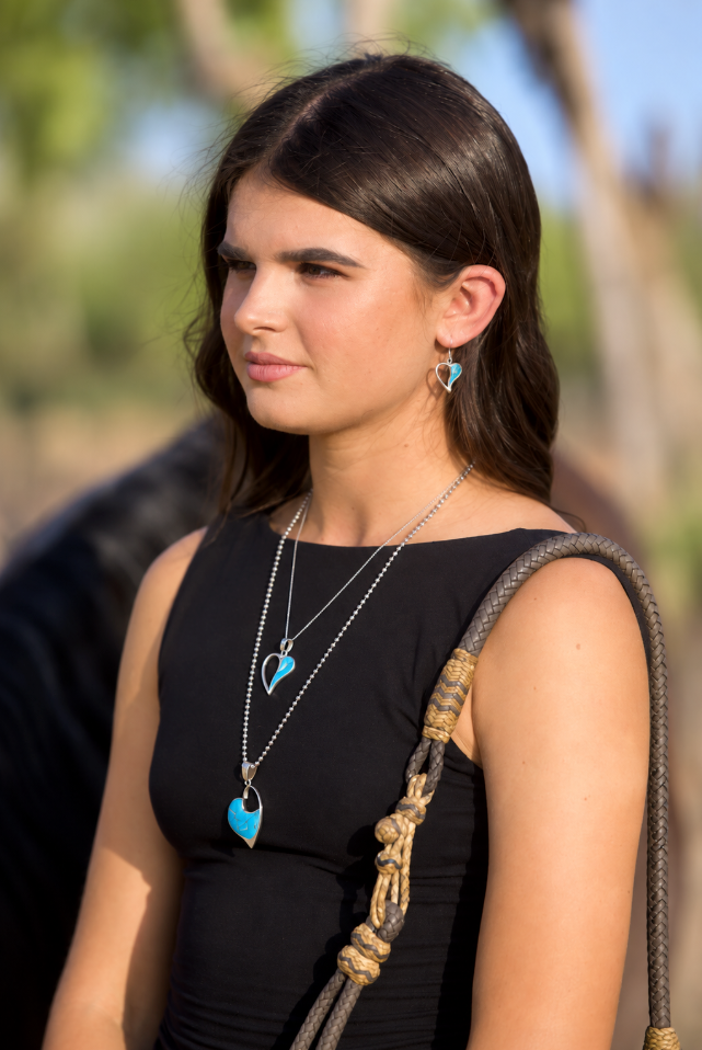 Sterling Silver Arizona Turquoise and Inlaid Jewelry Open Heart Dangle Earrings