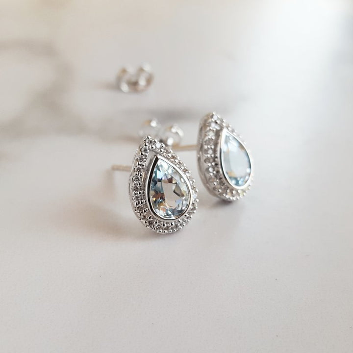 Sami Fine Jewelry Aquamarine Halo Studs 161291