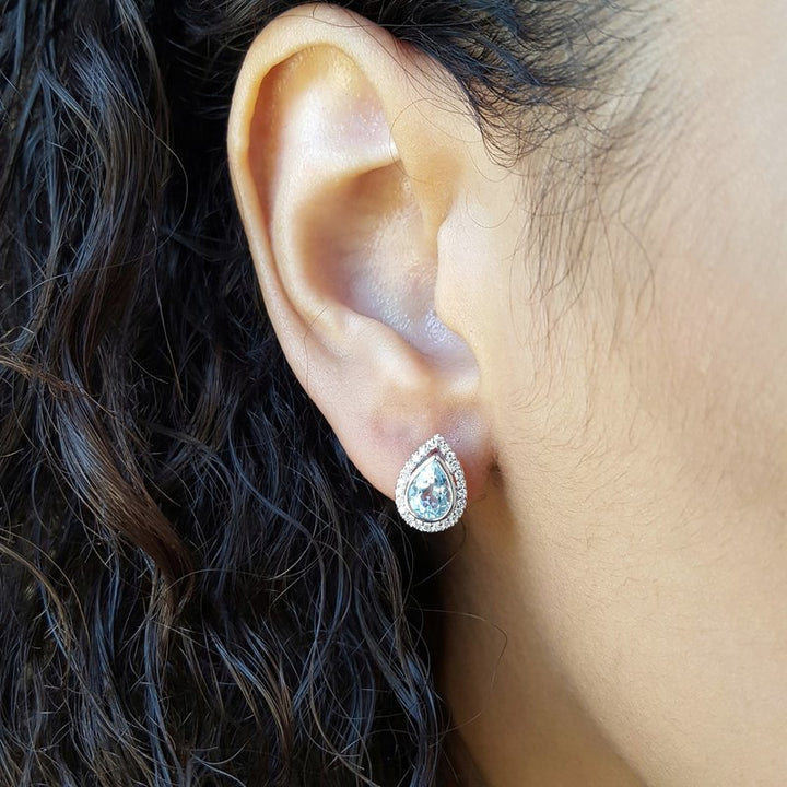 Sami Fine Jewelry Aquamarine Halo Studs