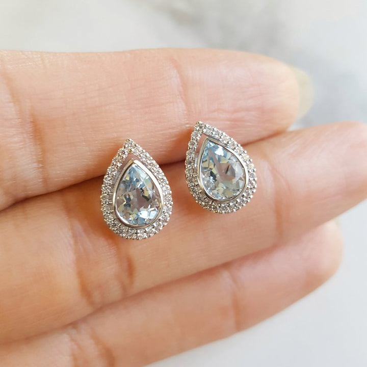 Sami Fine Jewelry Aquamarine Halo Studs