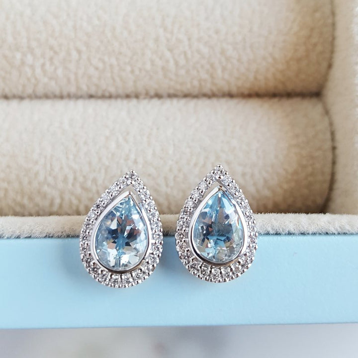 Sami Fine Jewelry Aquamarine Halo Studs