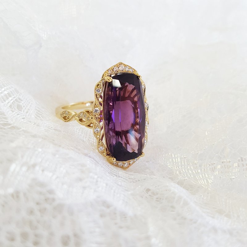 Arizona Amethyst Gold Jewelry Arizona Amethyst Halo Statement Ring