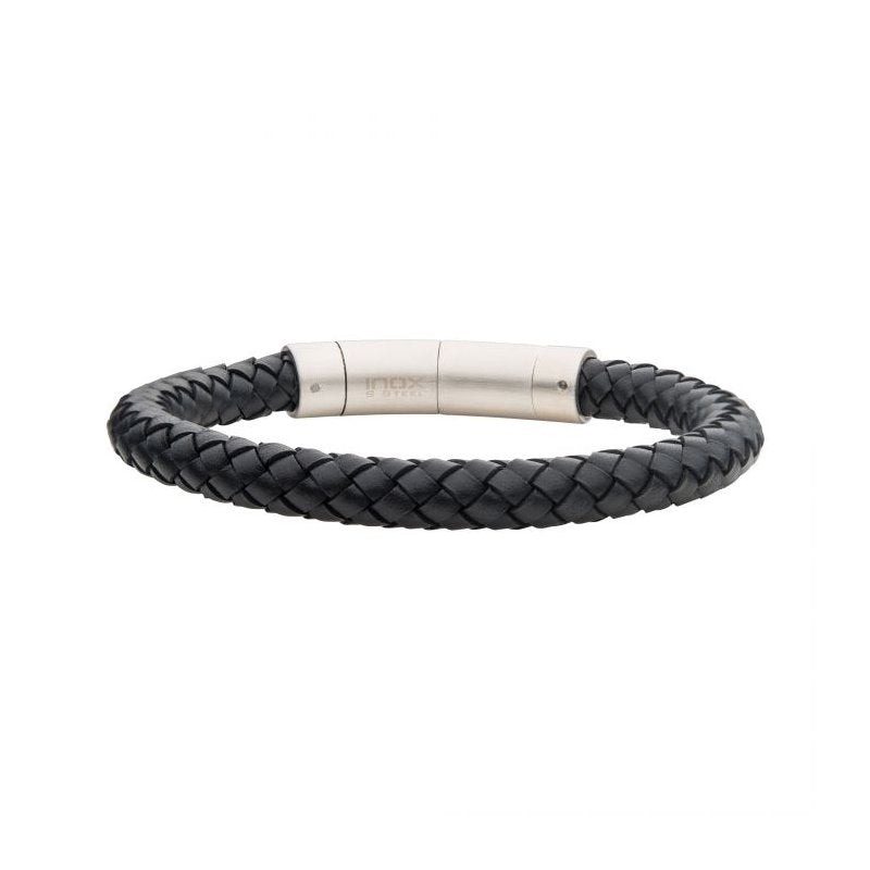 INOX Jewelry 8mm Black Full Grain Cowhide Leather Bracelet BRLB9018K