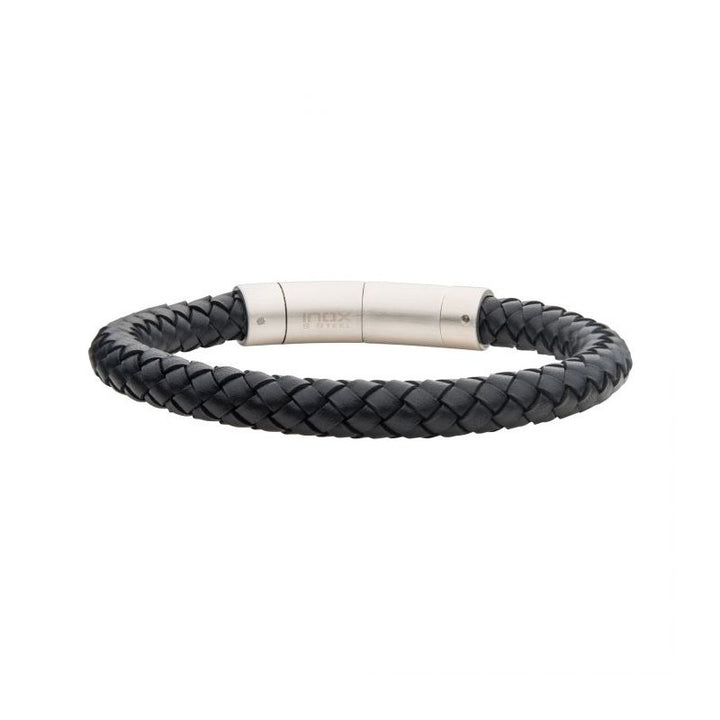 INOX Jewelry 8mm Black Full Grain Cowhide Leather Bracelet BRLB9018K