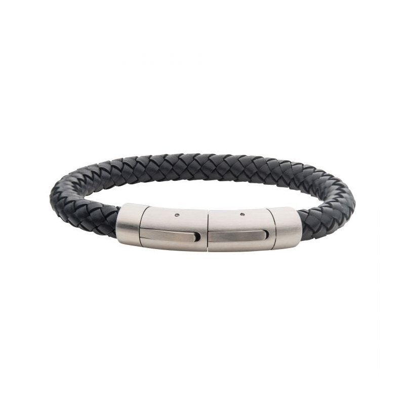 INOX Jewelry 8mm Black Full Grain Cowhide Leather Bracelet