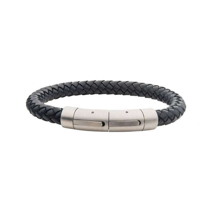INOX Jewelry 8mm Black Full Grain Cowhide Leather Bracelet