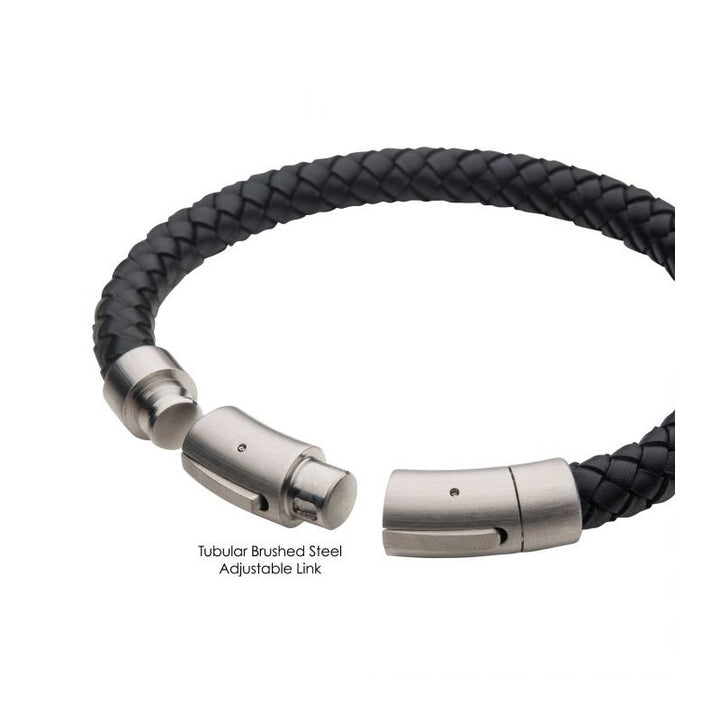 INOX Jewelry 8mm Black Full Grain Cowhide Leather Bracelet