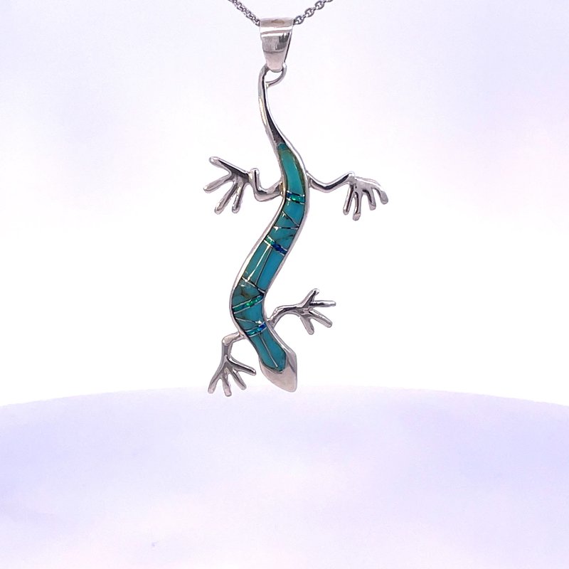 Arizona Turquoise and Inlaid Jewelry Gecko Pendant