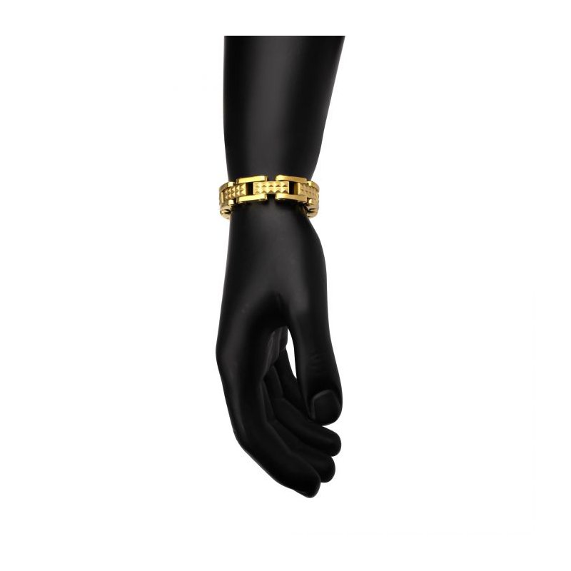 INOX Jewelry 18Kt Gold IP Steel with Matte Finish Pyramid Stud Pattern & High Polished Finish Link Bracelet