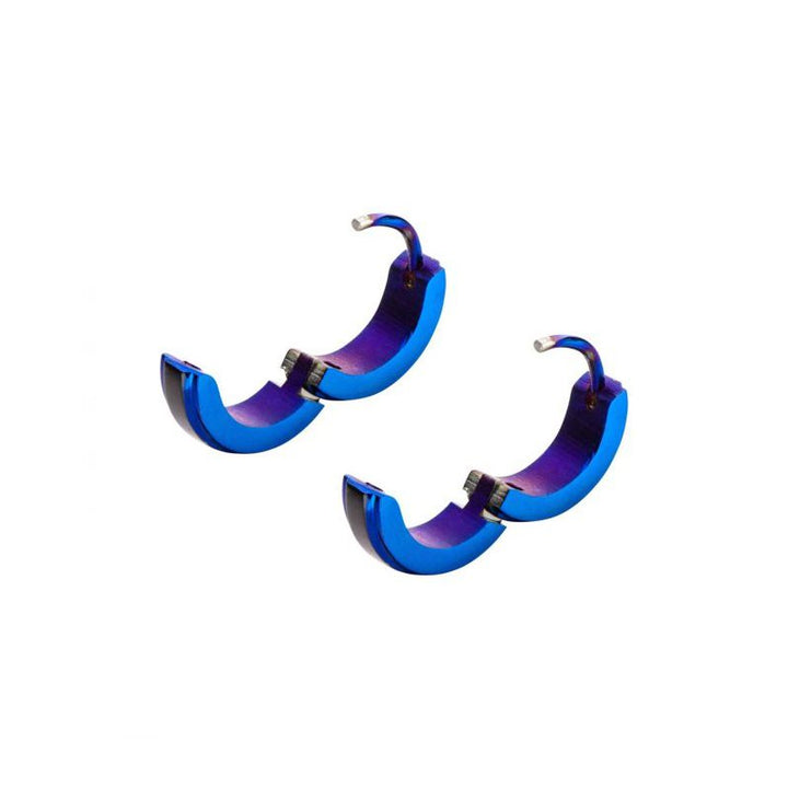 INOX Jewelry Black & Blue IP Side Lines Huggie Earrings